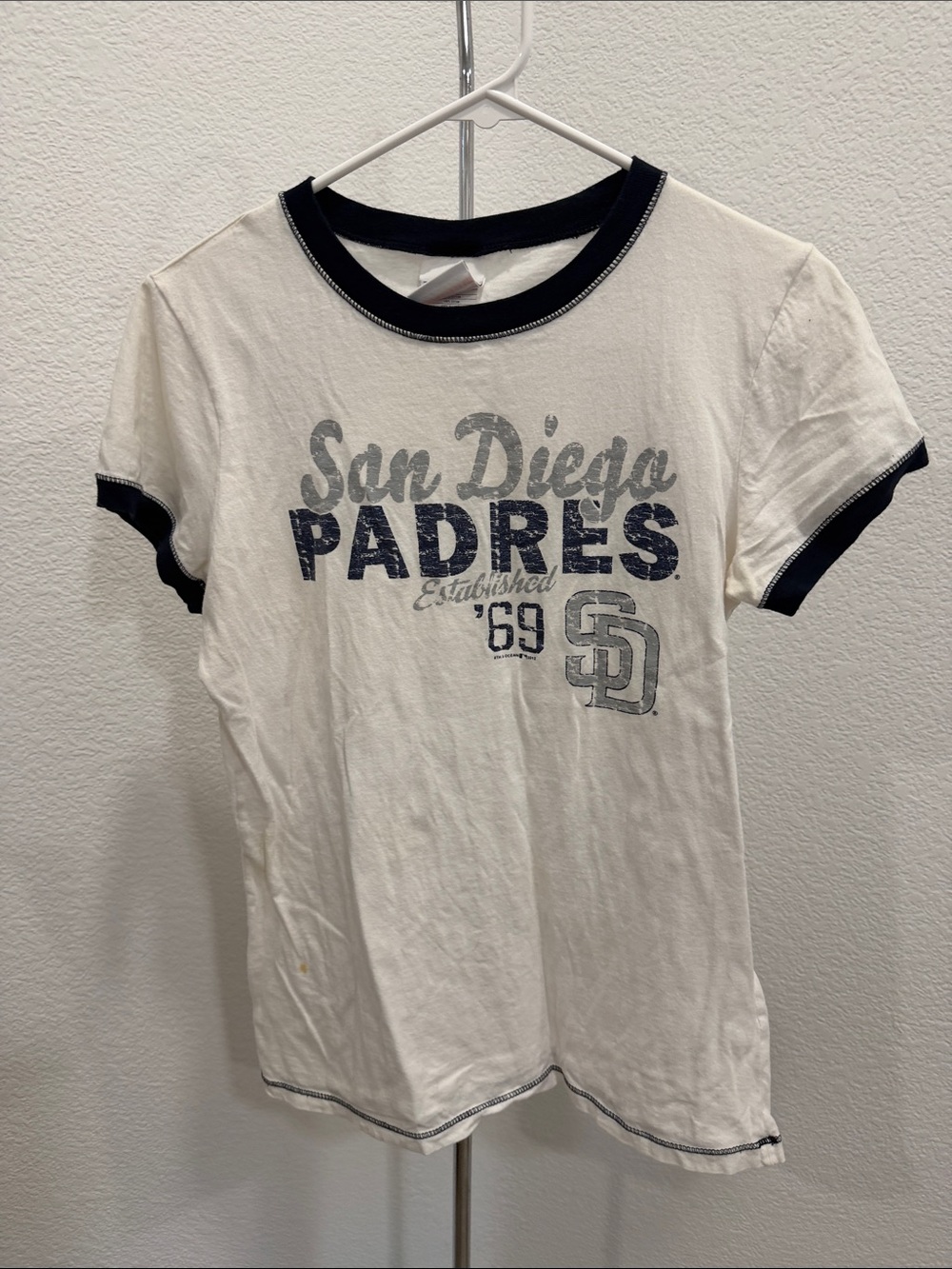 5th & Ocean White Ringer Tee with Navy Padres Graphic